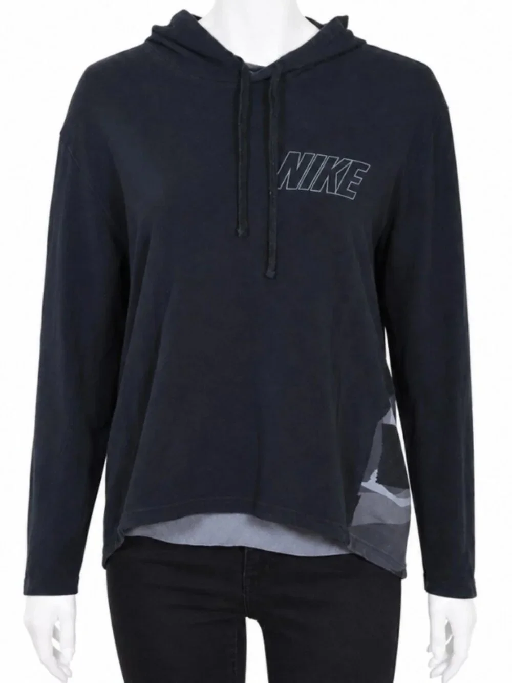 Nike Women's Large Hoodie Black Gray Camo Cotton Pullover Lightweight Sweatshirt - Picture 1 of 9